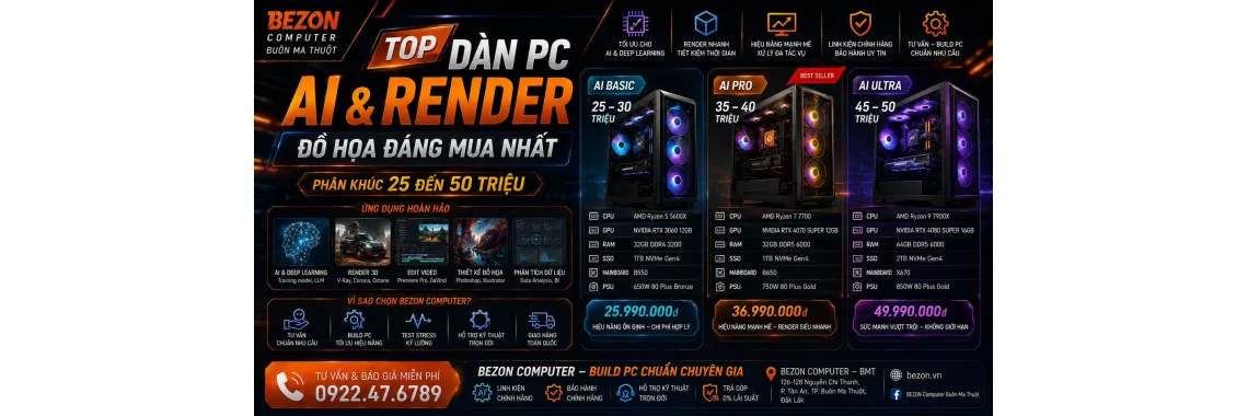 Top Dàn PC AI & Render Đồ Họa Đáng Mua Nhất Phân Khúc 25 Đến 50 Triệu