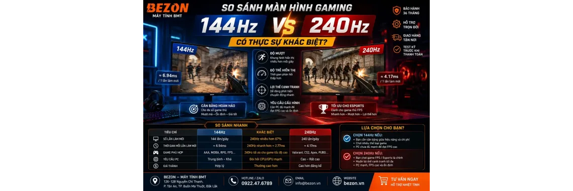 So Sánh Màn Hình Gaming 144Hz Và 240Hz: Có Thực Sự Khác Biệt?