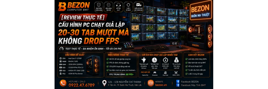 [Review thực tế] Cấu hình PC chạy giả lập 20-30 tab mượt mà, không drop FPS