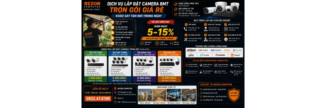 Dịch Vụ Lắp Đặt Camera BMT Trọn Gói Giá Rẻ – Khảo Sát Tận Nơi Trong Ngày