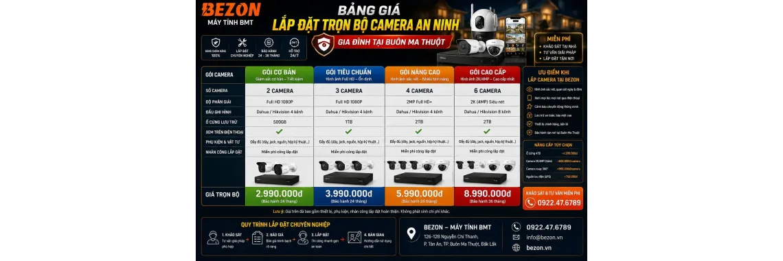 Bảng Giá Lắp Đặt Trọn Bộ Camera An Ninh Gia Đình Tại Buôn Ma Thuột