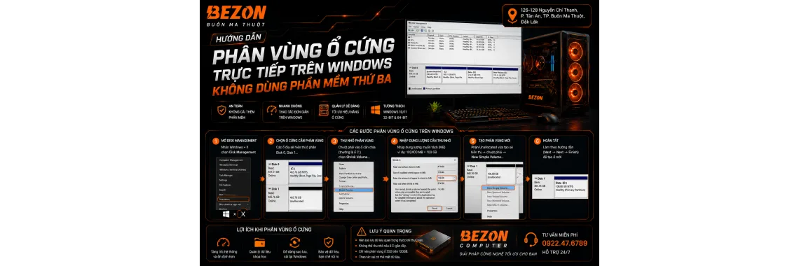 Cách Phân Vùng Ổ Cứng Trên Windows Không Cần Phần Mềm
