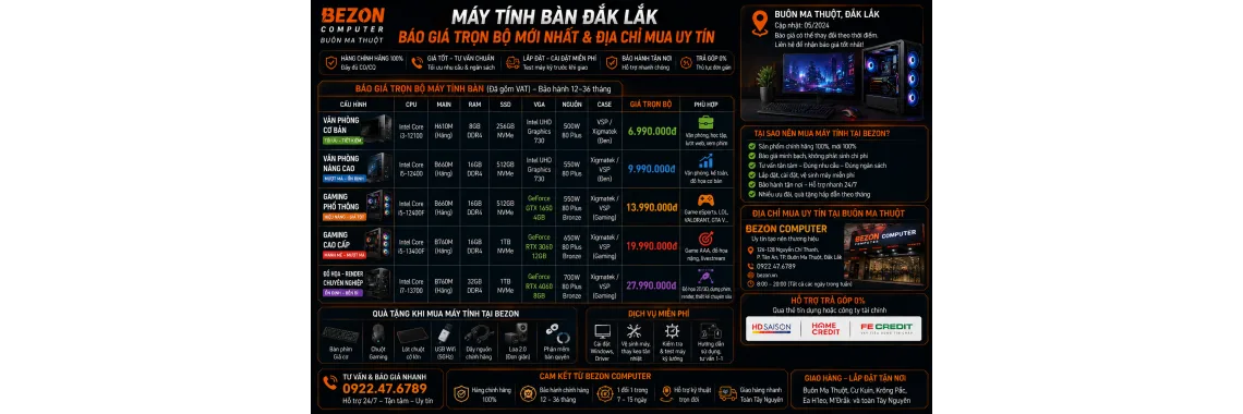 Máy Tính Bàn Đắk Lắk: Báo Giá Trọn Bộ Mới Nhất & Địa Chỉ Mua Uy Tín