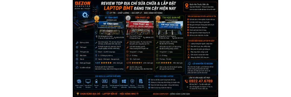 Review Top Địa Chỉ Sửa Chữa & Lắp Đặt Laptop BMT Đáng Tin Cậy Hiện Nay