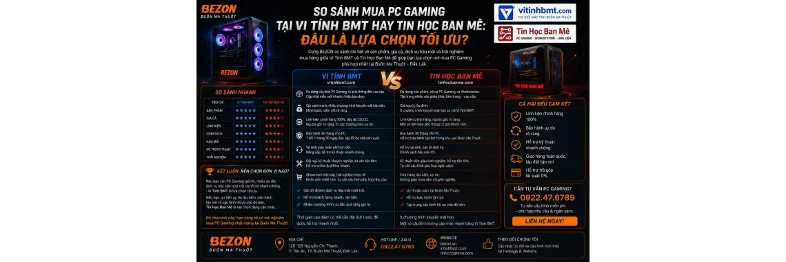 So Sánh Mua PC Gaming Tại Vi Tính BMT Hay Tin Học Ban Mê: Đâu Là Lựa Chọn Tối Ưu?