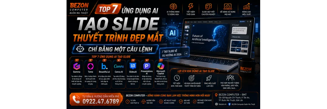 Top 7 Ứng Dụng AI Tạo Slide Thuyết Trình Đẹp Mắt Chỉ Bằng Một Câu Lệnh