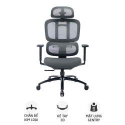 Ghế công thái học WARRIOR Hero WEC509 | Đen xám, 150kg, Chân xoay, Lưng lưới - Bezon Buôn Ma Thuột