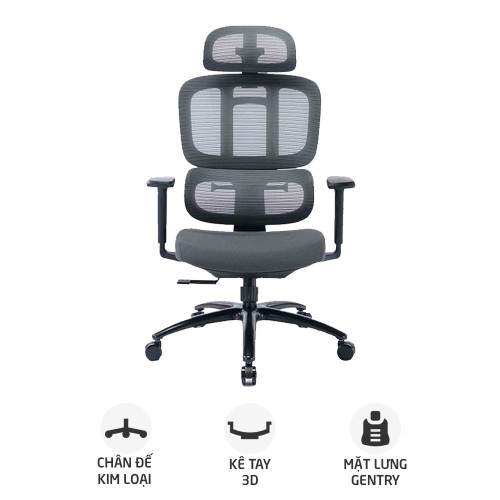 Ghế công thái học WARRIOR Hero WEC509 | Đen xám, 150kg, Chân xoay, Lưng lưới