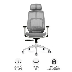 Ghế công thái học HYPERWORK Airy | Trắng, 120kg, Chân xoay, Lưng lưới - Bezon Buôn Ma Thuột