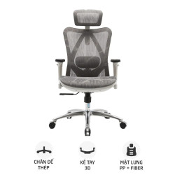 Ghế công thái học SIHOO M57 | Xám, 120kg, Chân xoay, Lưng lưới - Bezon Buôn Ma Thuột