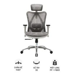 Ghế công thái học SIHOO M57 | Xám, 120kg, Chân xoay, Lưng lưới - Bezon Buôn Ma Thuột