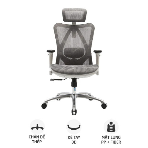 Ghế công thái học SIHOO M57 | Xám, 120kg, Chân xoay, Lưng lưới