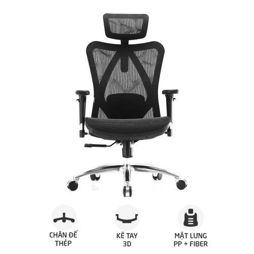Ghế công thái học SIHOO M57 | Đen, 120kg, Chân xoay, Lưng lưới