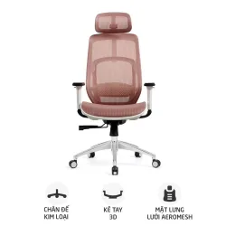 Ghế công thái học HYPERWORK Airy | Hồng, 120kg, Chân xoay, Lưng lưới - Bezon Buôn Ma Thuột