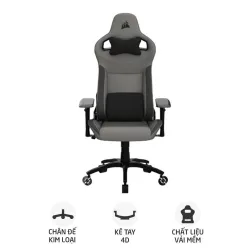 Ghế gaming CORSAIR T3 RUSH | Xám than, 120kg, Chân xoay, Lưng vải (CF-9010056-WW) - Bezon Buôn Ma Thuột