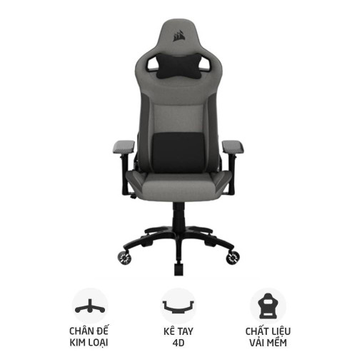 Ghế gaming CORSAIR T3 RUSH | Xám than, 120kg, Chân xoay, Lưng vải (CF-9010056-WW)