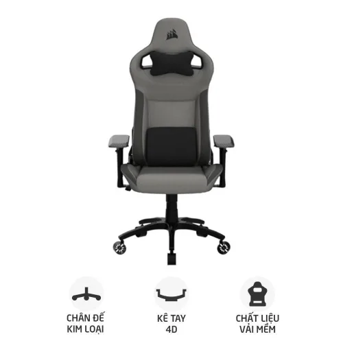 Ghế gaming CORSAIR T3 RUSH | Xám than, 120kg, Chân xoay, Lưng vải (CF-9010056-WW)