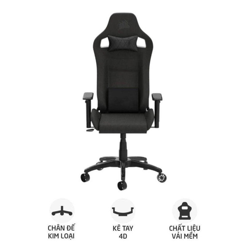Ghế gaming CORSAIR T3 RUSH | Đen, 120kg, Chân xoay, Lưng vải (CF-9010057-WW)