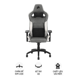Ghế gaming CORSAIR T3 RUSH | Xám trắng, 120kg, Chân xoay, Lưng vải (CF-9010058-WW) - Bezon Buôn Ma Thuột
