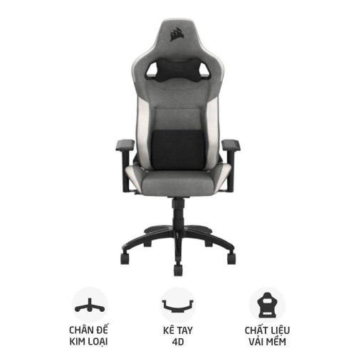 Ghế gaming CORSAIR T3 RUSH | Xám trắng, 120kg, Chân xoay, Lưng vải (CF-9010058-WW)