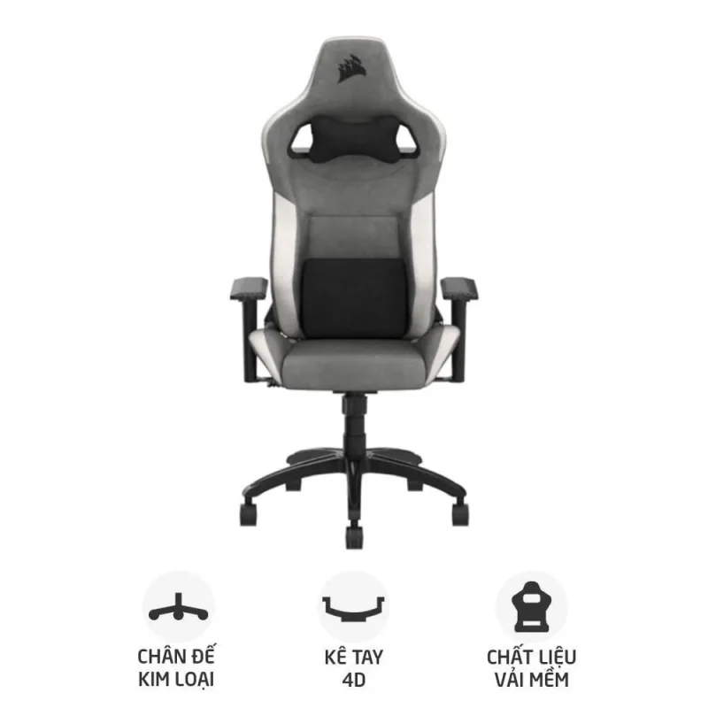 Ghế gaming CORSAIR T3 RUSH | Xám trắng, 120kg, Chân xoay, Lưng vải (CF-9010058-WW)