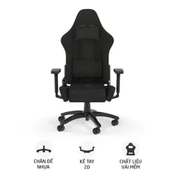 Ghế gaming CORSAIR TC100 RELAXED | Đen, 120kg, Chân xoay, Lưng vải (CF-9010051-WW) - Bezon Buôn Ma Thuột