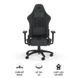Ghế gaming CORSAIR TC100 RELAXED | Xám, 120kg, Chân xoay, Lưng vải (CF-9010052-WW) - Bezon Buôn Ma Thuột