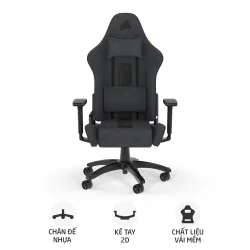 Ghế gaming CORSAIR TC100 RELAXED | Xám, 120kg, Chân xoay, Lưng vải (CF-9010052-WW) - Bezon Buôn Ma Thuột