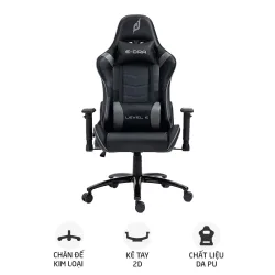Ghế gaming E DRA Level E EGC229 | Đen xám, 150kg, Chân xoay, Da PU - Bezon Buôn Ma Thuột