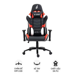 Ghế gaming E DRA Level E EGC229 | Đen đỏ, 150kg, Chân xoay, Da PU - Bezon Buôn Ma Thuột