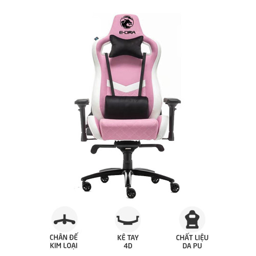 Ghế gaming E DRA IRIS EGC228 | Hồng, 120kg, Chân xoay, Da PU