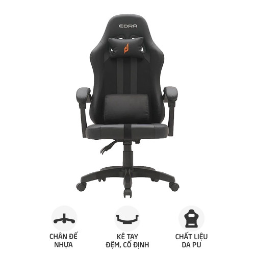 Ghế gaming E DRA Yummy EGC232 V2 | Đen, 150kg, Chân xoay, Da PU