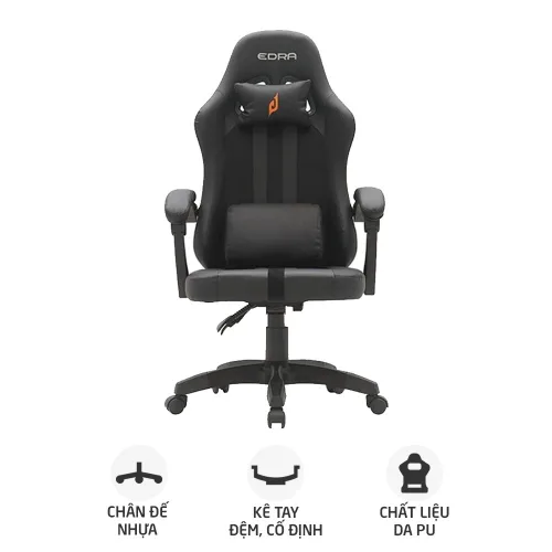 Ghế gaming E DRA Yummy EGC232 V2 | Đen, 150kg, Chân xoay, Da PU