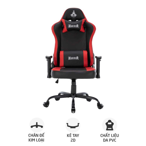 Ghế gaming WARRIOR Raider WGC207 | Đen đỏ, 120kg, Chân xoay, Da PU