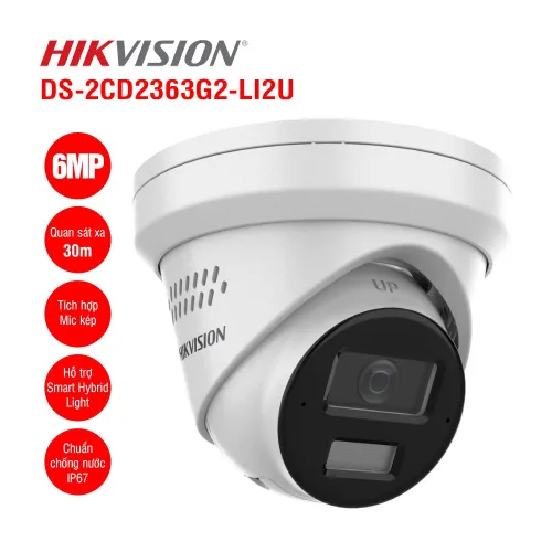 Bán camera IP Turret 6MP Hikvision DS-2CD2363G2-LI2U giá rẻ
