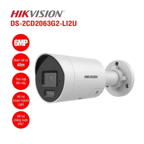 Bán camera IP thân trụ 6MP Hikvision DS-2CD2063G2-LI2U giá rẻ
