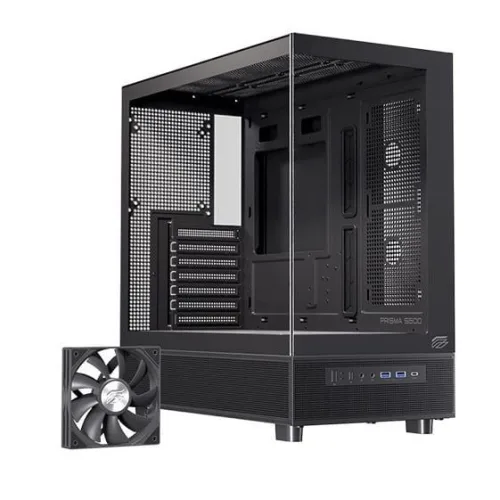 Thùng máy EINAREX S500 Core Black F-ATX | Kèm 1 Fan Đen, Kính cường lực, Đen
