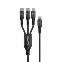 Cáp sạc 3 in 1 Bison CB301 | C to M+L+C, 100W, 1.2m - Bezon Buôn Ma Thuột