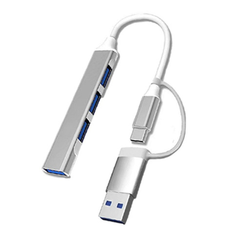 Bộ chia USB & Type-C ra 4 cổng USB (3*USB 2.0 + 1*USB 3.0) MingXin, Màu bạc