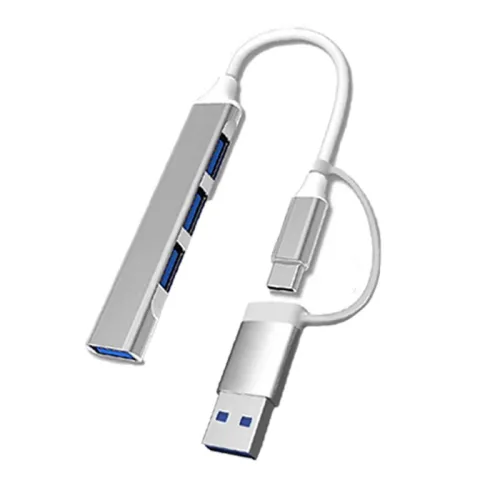Bộ chia USB & Type-C ra 4 cổng USB (3*USB 2.0 + 1*USB 3.0) MingXin, Màu bạc