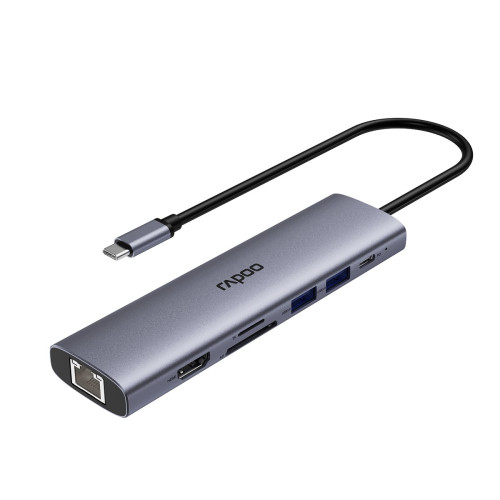 Bộ chuyển đổi đa cổng USB-C RAPOO (XD71) | USB-C to HDMI 4K 60Hz, 2 x USB-A 3.0, RJ45, SD/TF Card, PD