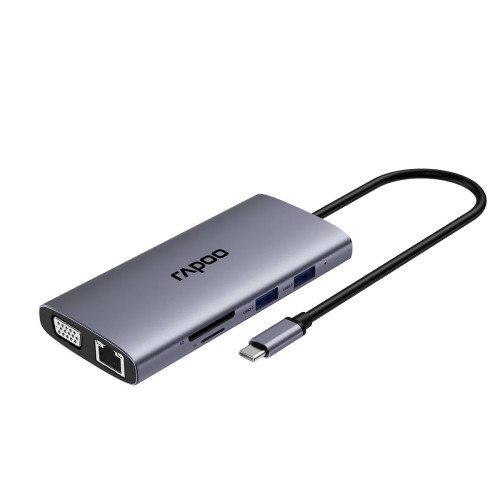 Bộ chuyển đổi đa cổng USB-C RAPOO (XD101) | USB-C to HDMI 4K 30Hz, USB-C, 3 x USB 3.0, VGA, Audio, RJ45, SD/TF Card