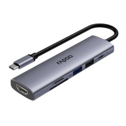 Bộ chuyển đổi đa cổng USB-C RAPOO (XD61) | USB-C to HDMI 4K 60Hz, 2 x USB-A 3.0, SD/TF Card, PD - Bezon Buôn Ma Thuột