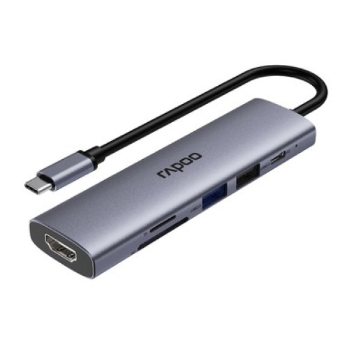 Bộ chuyển đổi đa cổng USB-C RAPOO (XD61) | USB-C to HDMI 4K 60Hz, 2 x USB-A 3.0, SD/TF Card, PD