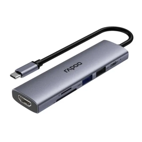 Bộ chuyển đổi đa cổng USB-C RAPOO (XD61) | USB-C to HDMI 4K 60Hz, 2 x USB-A 3.0, SD/TF Card, PD