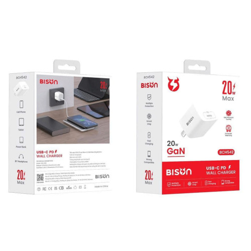 Củ sạc điện thoại Bison BCH542 | Màu trắng, USB-C, 20W