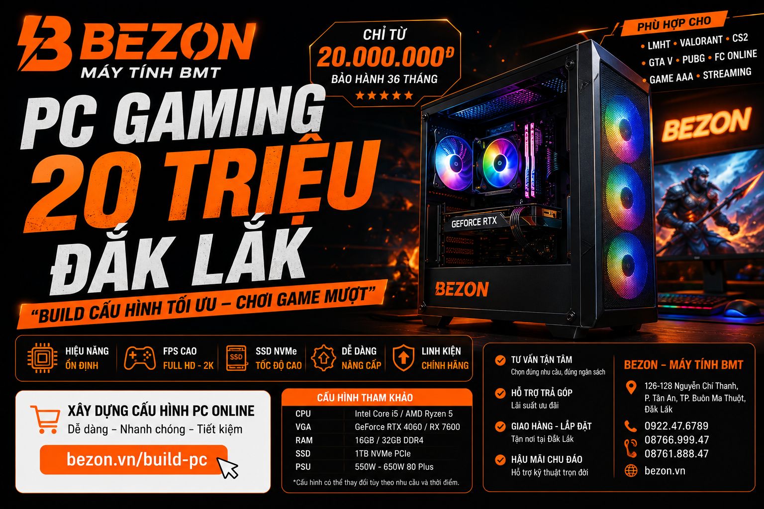 PC Gaming 20 Triệu Đắk Lắk 2026 – Build Cấu Hình Nào Đáng Mua?