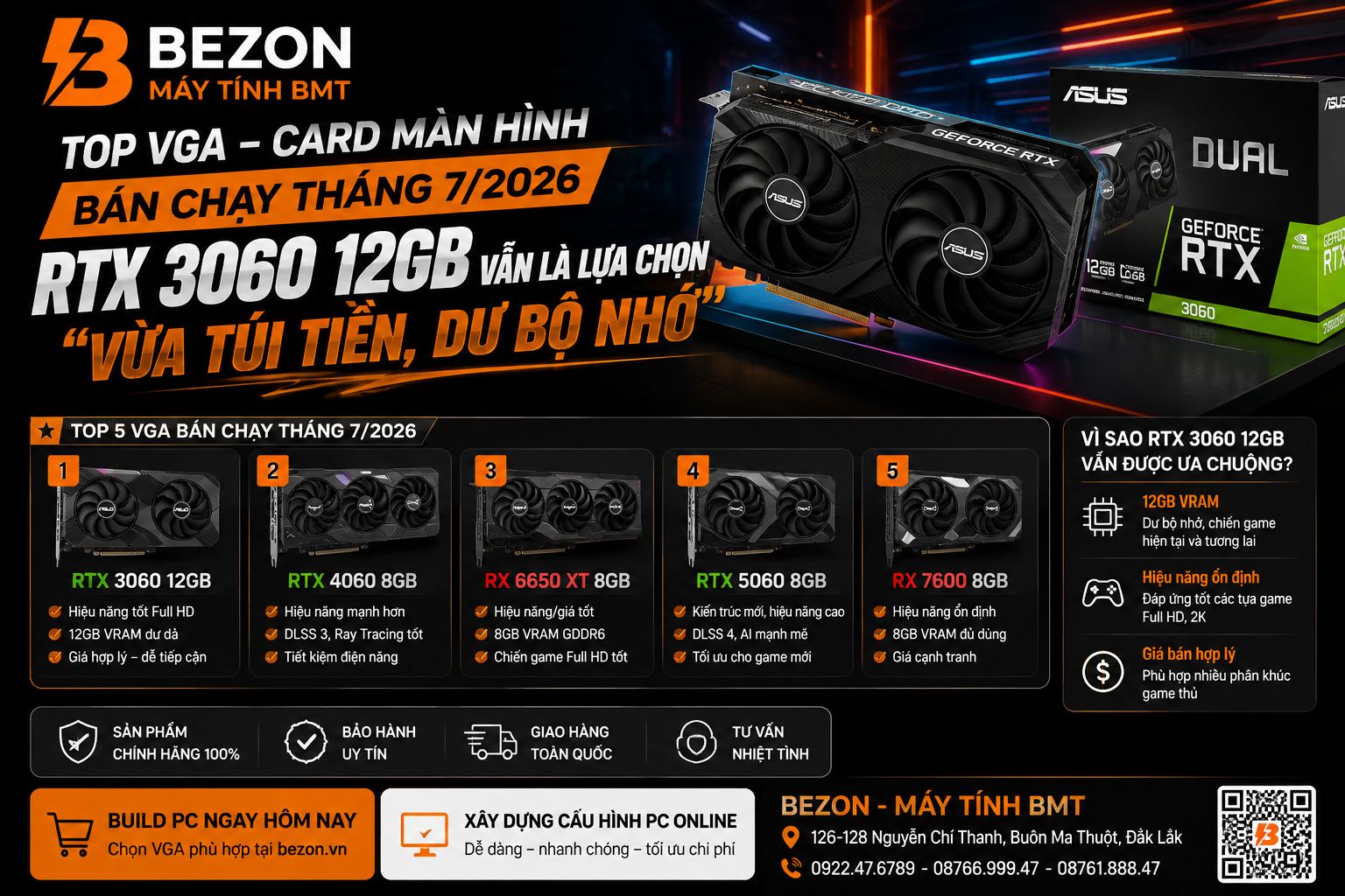 Top VGA – Card Màn Hình Bán Chạy Tháng 7/2026: RTX 3060 12GB Vẫn Là Lựa Chọn “Vừa Túi Tiền, Dư Bộ Nhớ”