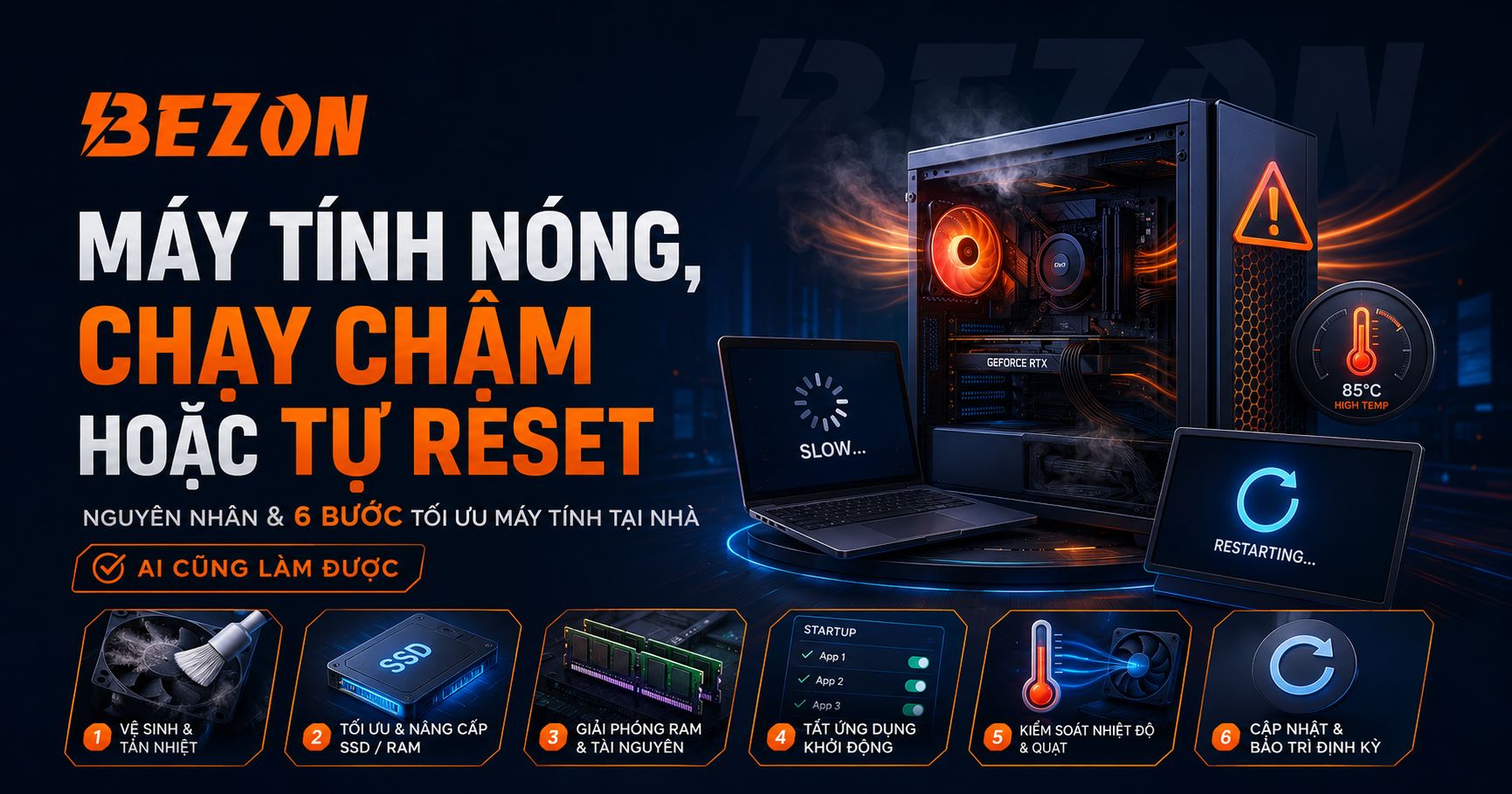 Máy Tính Nóng, Chạy Chậm Hoặc Tự Reset: Nguyên Nhân & 6 Bước Tối Ưu Máy Tính Tại Nhà Ai Cũng Làm Được