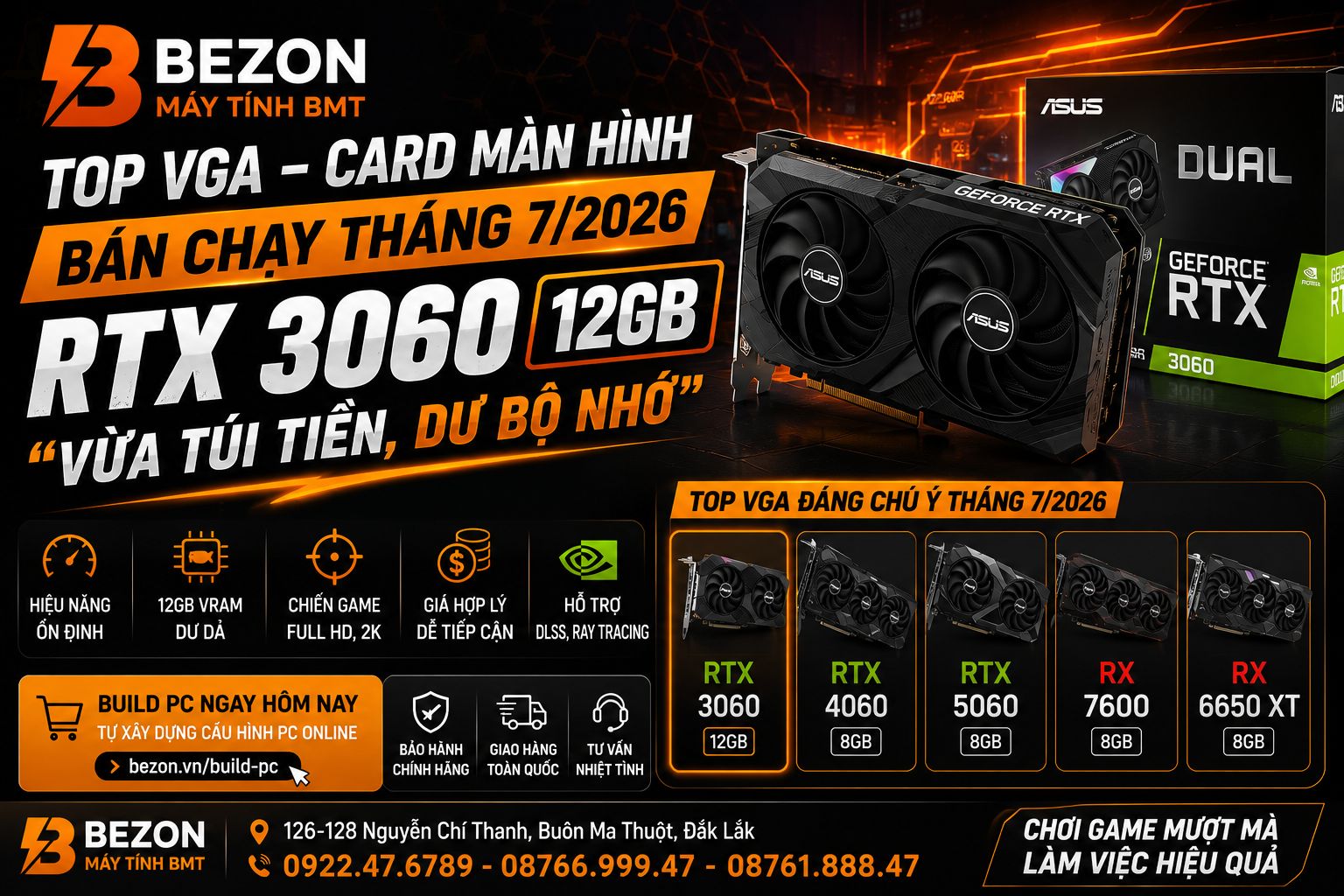 Top VGA – Card Màn Hình Bán Chạy Tháng 7/2026: RTX 3060 12GB Vẫn Là Lựa Chọn “Vừa Túi Tiền, Dư Bộ Nhớ”